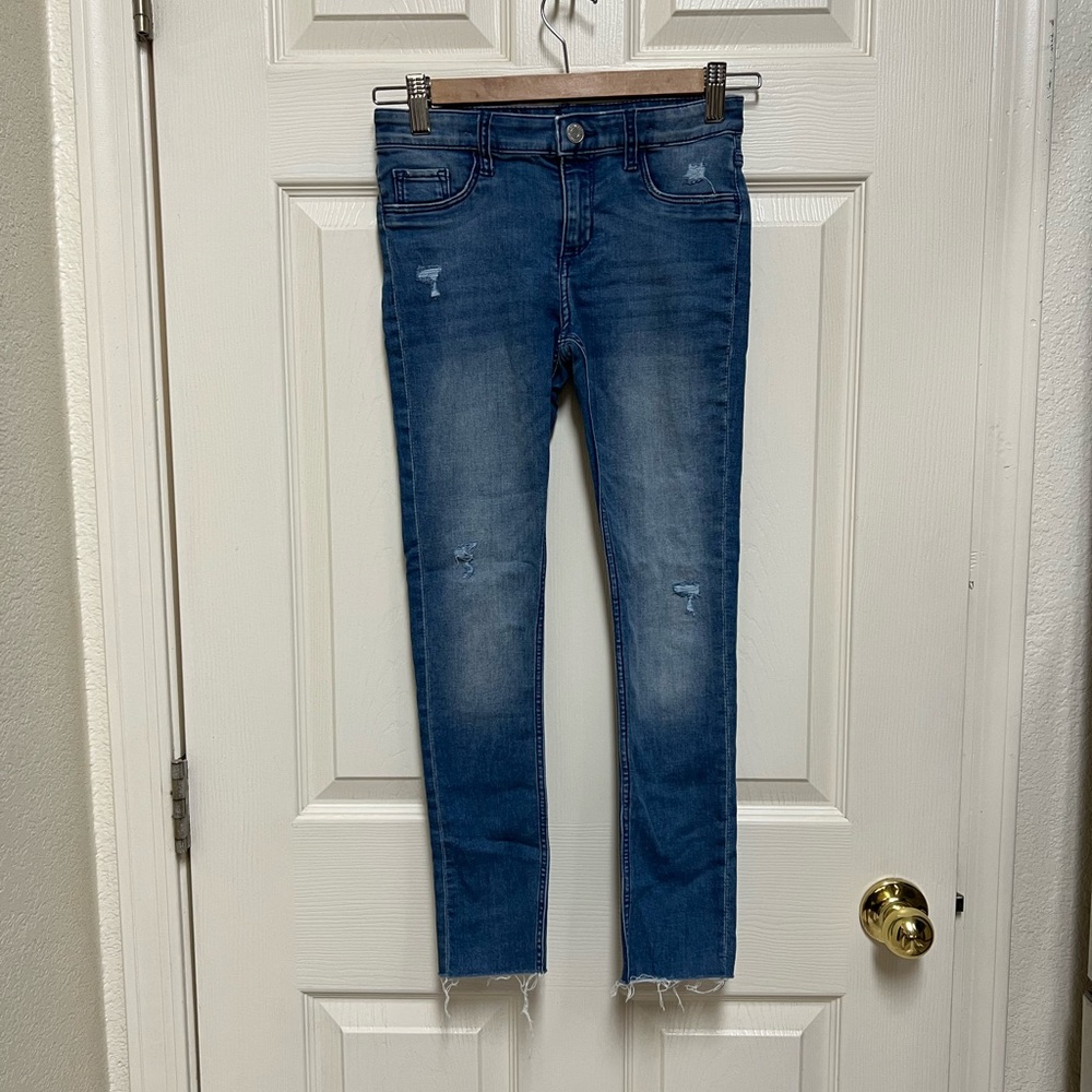 - &Denim Girls Skinny Fit Blue Factory Distressed Blue Jean’s